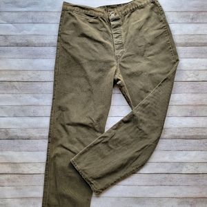 Carpenter style jeans with butterfly button front size 40 olive green brown